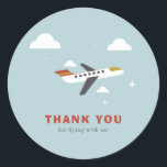 Airplane and Clouds Kids Birthday Thank You Classic Round Sticker<br><div class="desc">Add a finishing touch to your party favors or mailings with these stickers,  featuring a vintage airplane and clouds illustration,  perfect for sealing envelopes,  favor bags and more.</div>