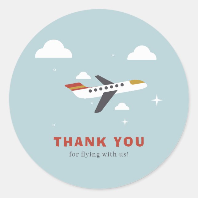 Airplane and Clouds Kids Birthday Thank You Classic Round Sticker (Front)