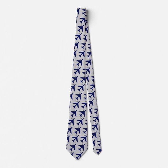 airplane and compass design dark Blue Neck Tie (Front)
