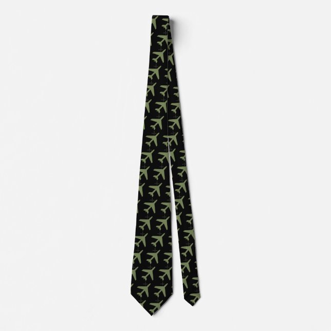 airplane and compass design green tie (Front)
