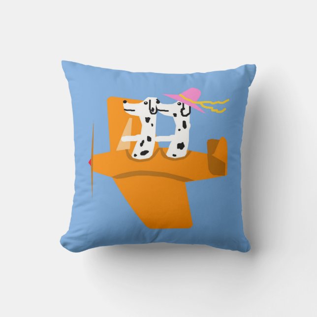 Airplane and Dalmatians Throw Pillow (Front)