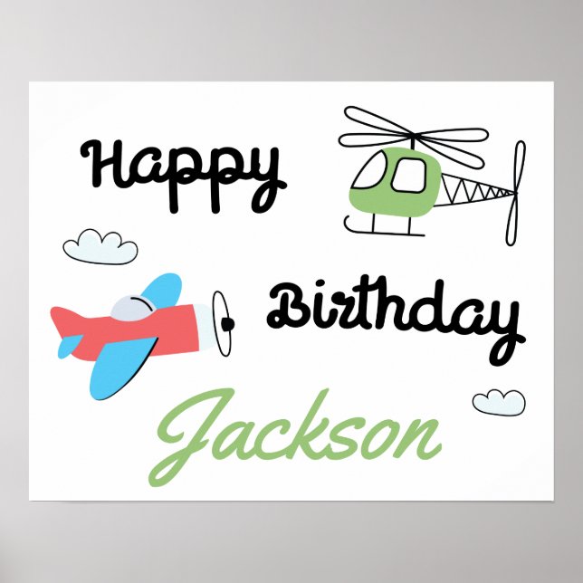 Airplane and Helicopter Happy Birthday Party Poster (Front)