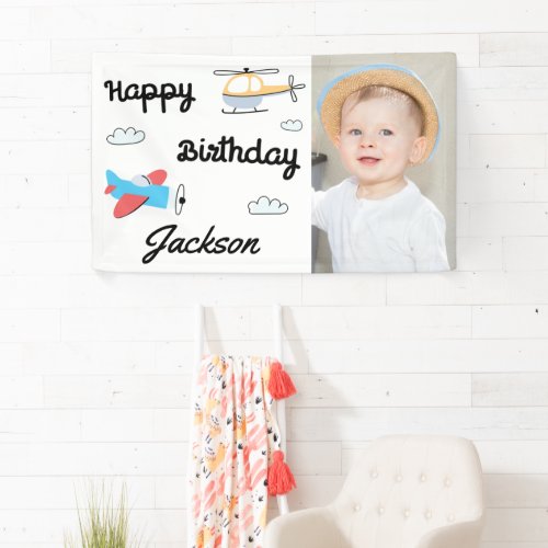 Airplane and Helicopter Photo Happy Birthday Banner