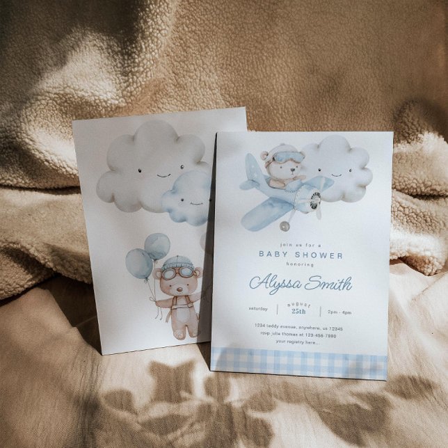 Airplane and Teddy Bear Baby Shower Invitation (Creator Uploaded)