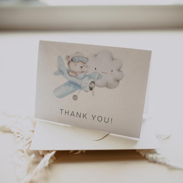 Airplane and Teddy Bear Baby Shower or Birthday Thank You Card (Creator Uploaded)
