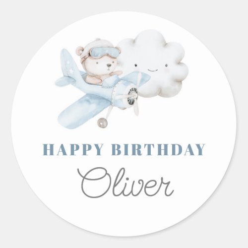 Airplane and Teddy Bear Birthday Party  Classic Round Sticker