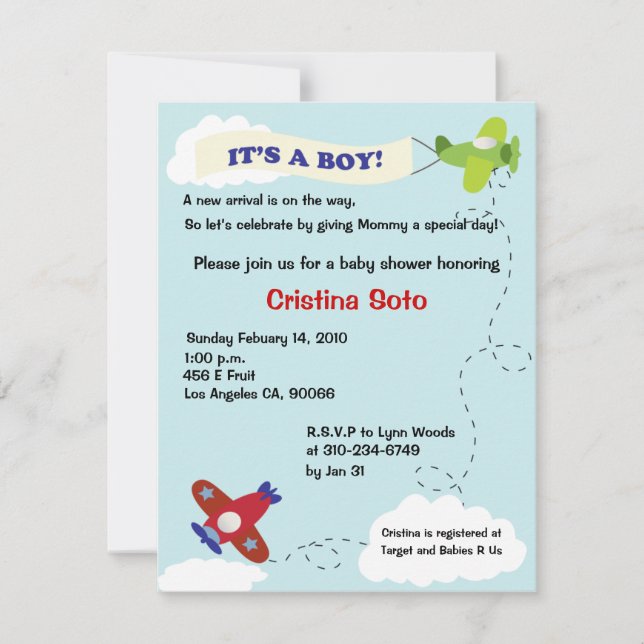 Airplane Arrival Invitation (Front)