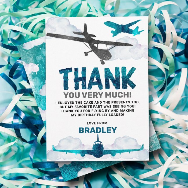 Airplane Aviation Any Age Birthday Party Thank You Card (Creator Uploaded)