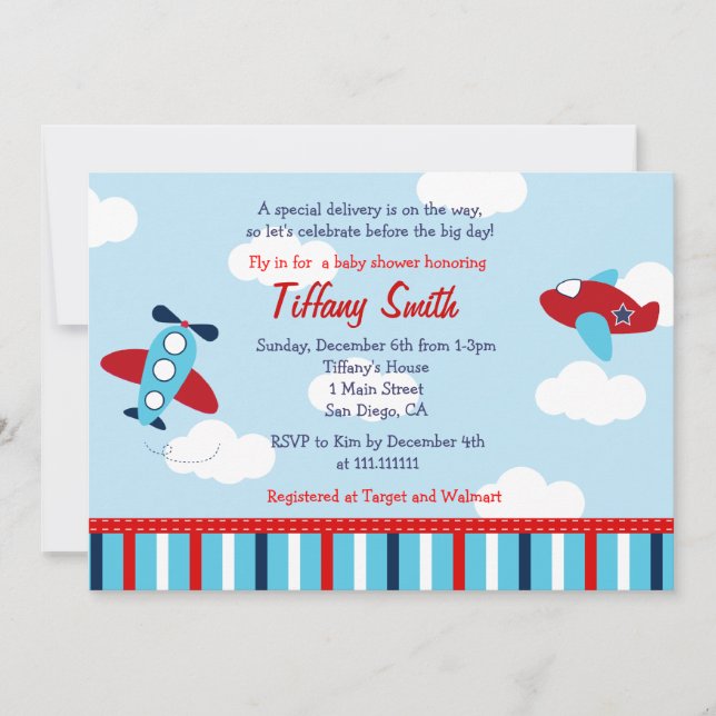 Airplane Aviator Baby Boy Baby Shower Invitations (Front)
