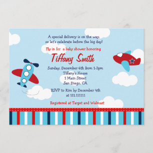 Airplane Aviator Baby Boy Baby Shower Invitations