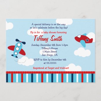 Airplane Aviator Baby Boy Baby Shower Invitations by Petit_Prints at Zazzle