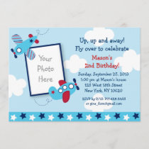 Airplane Aviator Boy Photo Birthday Invitations