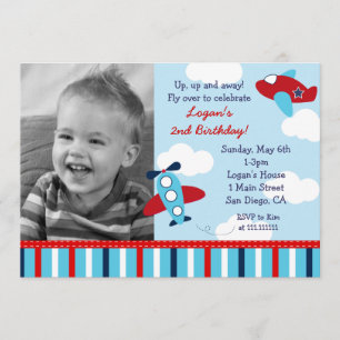 Airplane Aviator Boy Photo Birthday Invitations