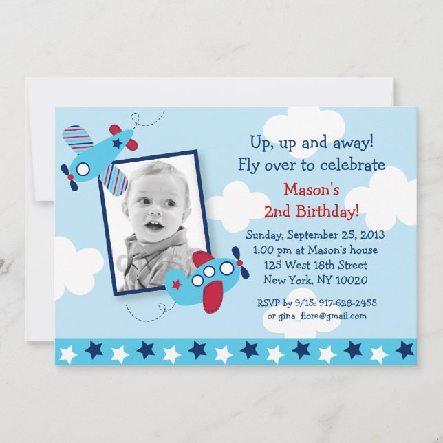 Airplane Aviator Boy Photo Birthday Invitations (Front)