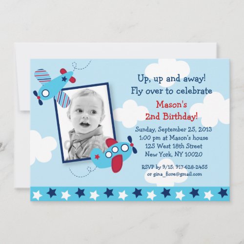 Airplane Aviator Boy Photo Birthday Invitations