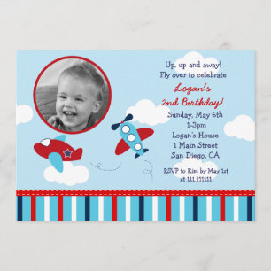 Airplane Aviator Photo Birthday Invitations