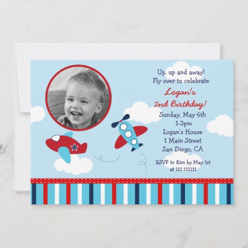 Airplane Aviator Photo Birthday Invitations