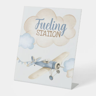 Airplane Aviator Pilot 1st Birthday Drinks Fueling Pedestal Sign