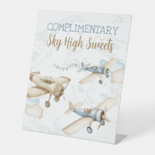 Airplane Aviator Pilot 1st Birthday Sky High Sweet Pedestal Sign