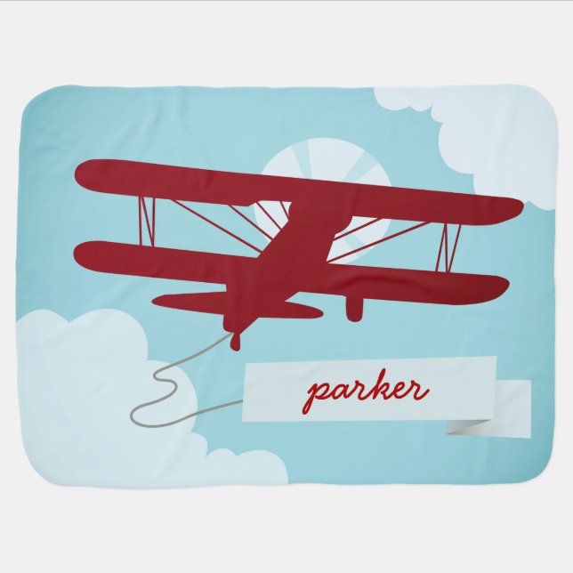 Airplane baby blanket, personalized stroller blanket (Horizontal)