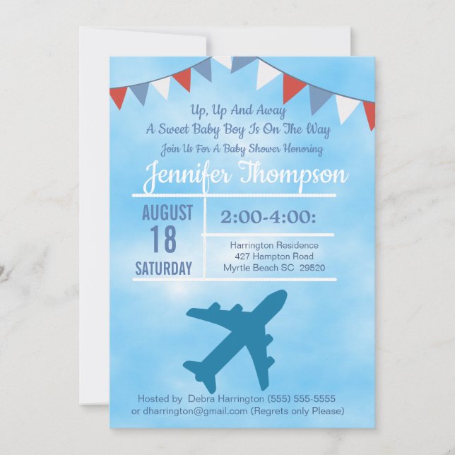 Airplane Baby Boy Shower Invitation (Front)