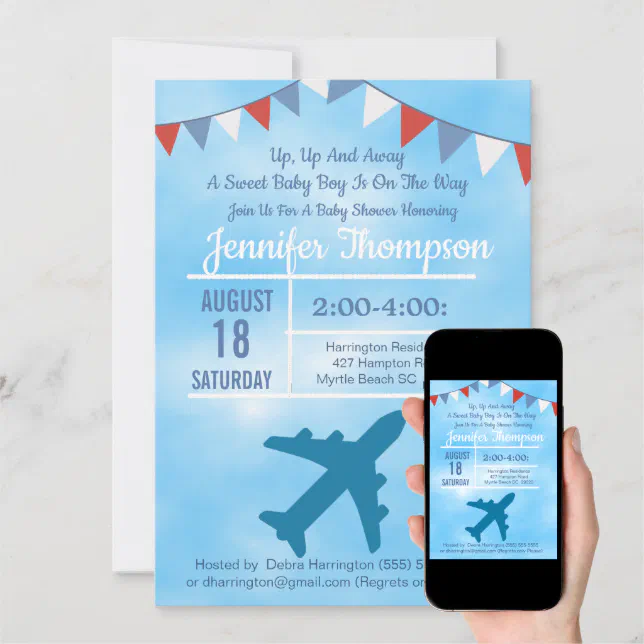 Airplane Baby Boy Shower Invitation Zazzle