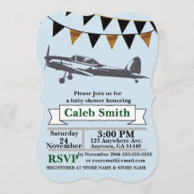 Airplane Baby Boy Shower Invitations