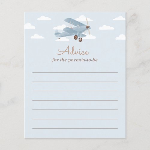 Airplane Baby Shower Advice for the Parents Card