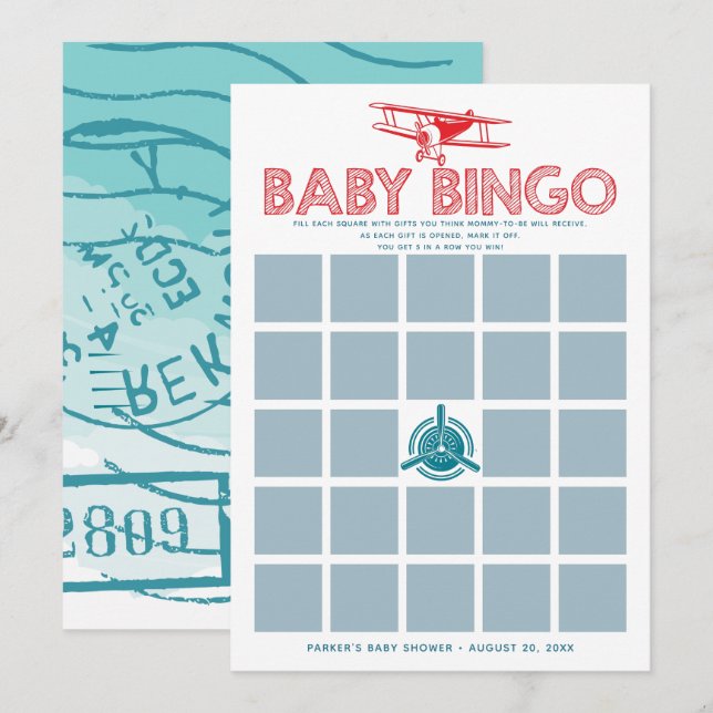Airplane Baby Shower Bingo Card (Front/Back)