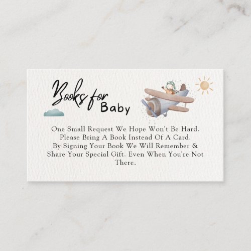 Airplane Baby Shower Books for Babies Enclosure Card