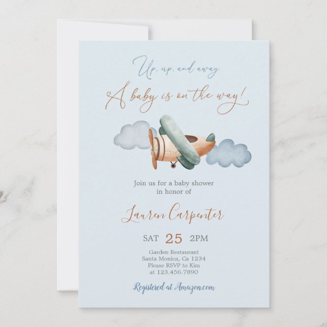 Airplane Baby Shower Boy Invitation (Front)