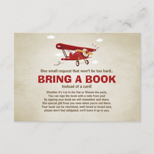 Airplane Baby Shower Bring A Book Adventure Travel Enclosure Card