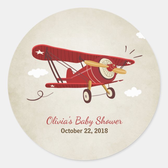 Airplane baby shower favor tag Sticker Adventure (Front)