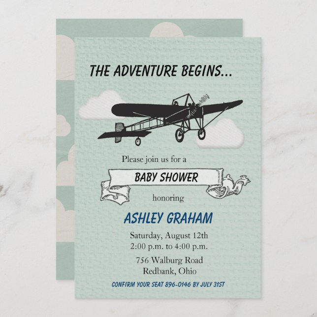 Airplane Baby Shower Invitation (Front/Back)