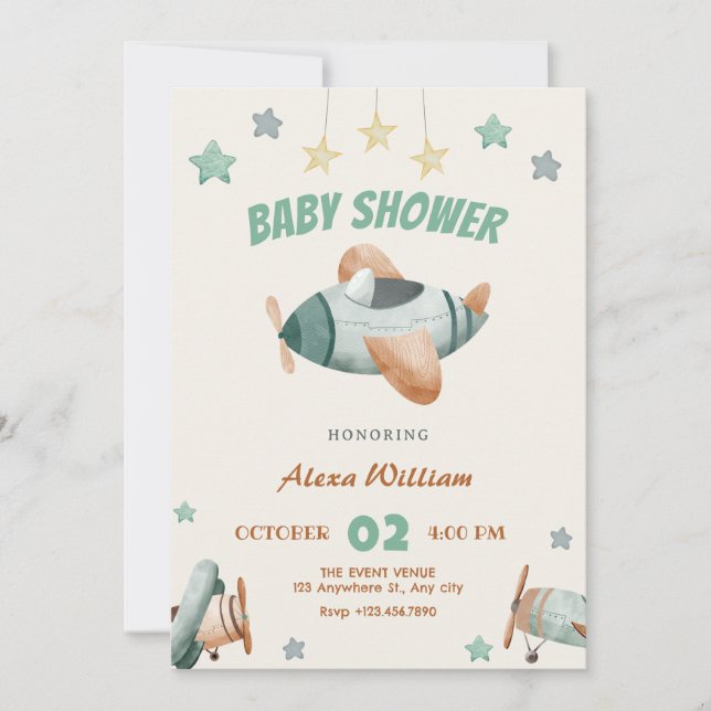 Airplane baby shower invitation (Front)
