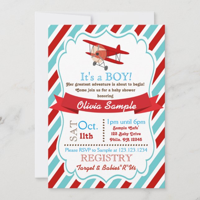 Airplane Baby Shower Invitation (Front)