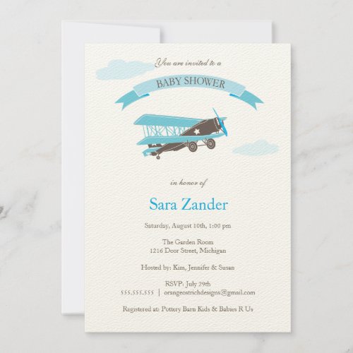 Airplane  Baby Shower Invitation - Blue and Brown