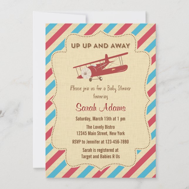 Airplane Baby Shower Invitation Red and Blue (Front)