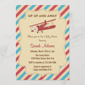 Airplane Baby Shower Invitation Red And Blue by melanileestyle at Zazzle