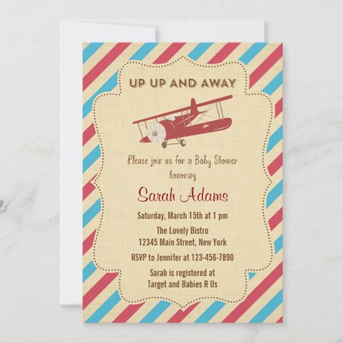 Airplane Baby Shower Invitation Red and Blue