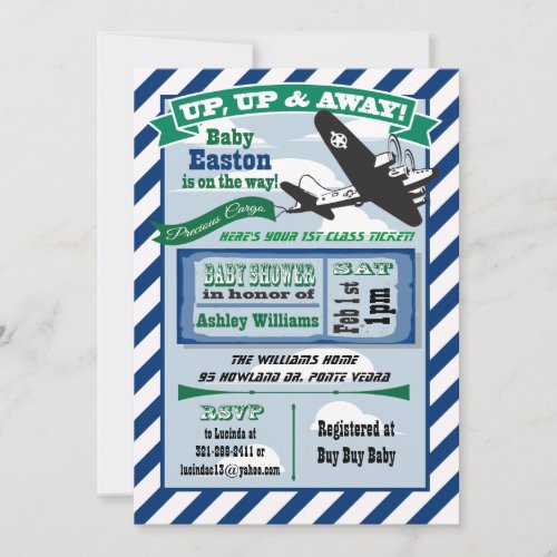 Airplane baby shower invitation ticket CUSTOM