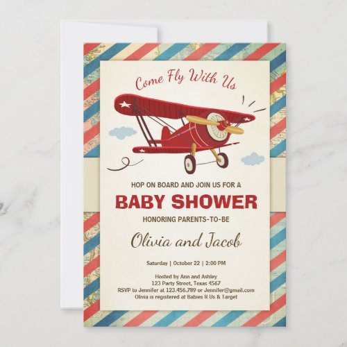 Airplane Baby Shower Invitation Travel Adventure