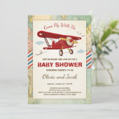 Airplane Baby Shower Invitation Travel Adventure (Standing Front)