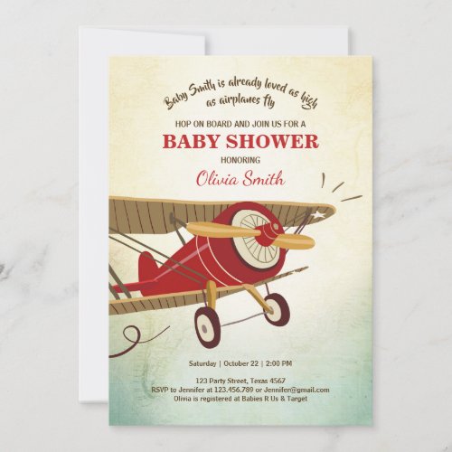 Airplane Baby Shower Invitation Travel Adventure