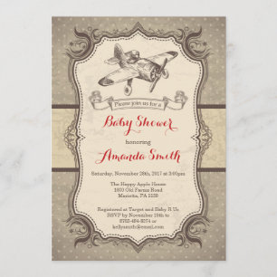 Airplane Baby Shower Invitation Vintage Retro