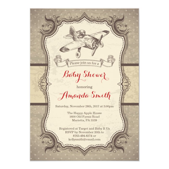 Airplane Baby Shower Invitation Vintage Retro Zazzle Com