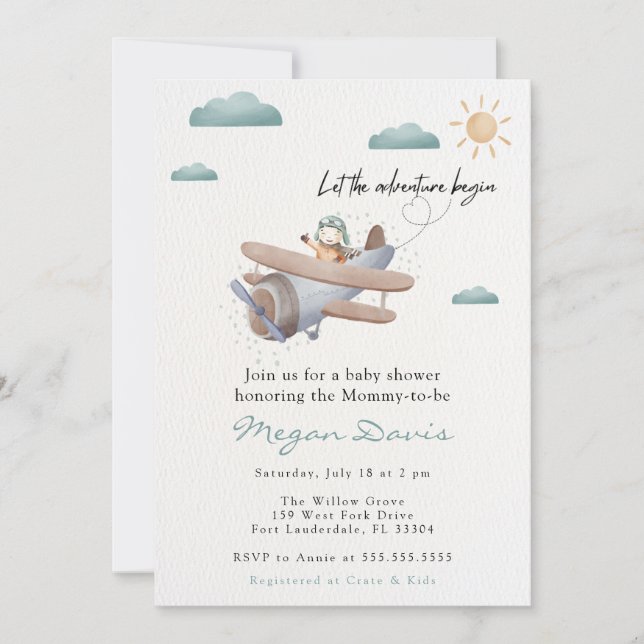 Airplane Baby Shower Invitations Travel (Front)