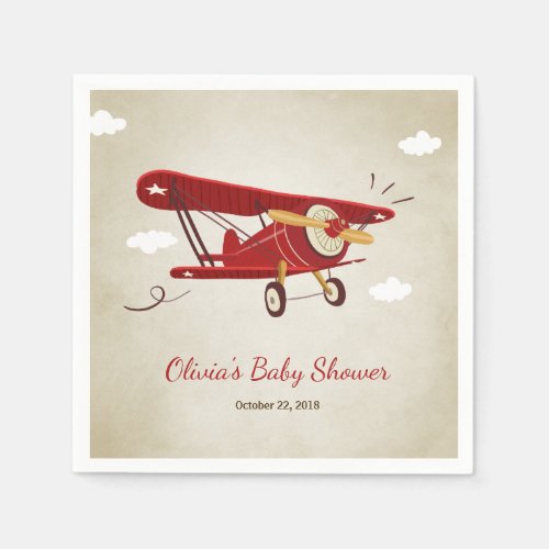 Airplane Baby Shower Napkin Adventure Travel Plane