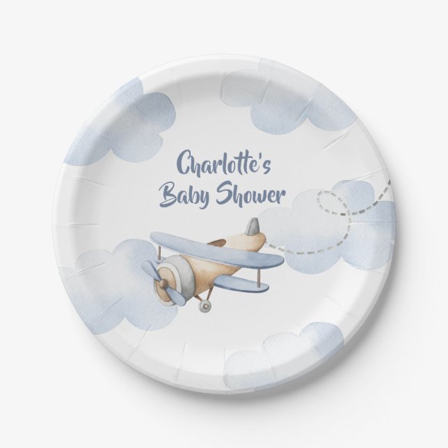 Airplane Baby Shower Paper Plates (Front)