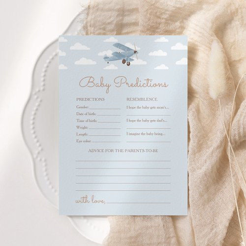 Airplane Baby Shower Predictions and Advice Card